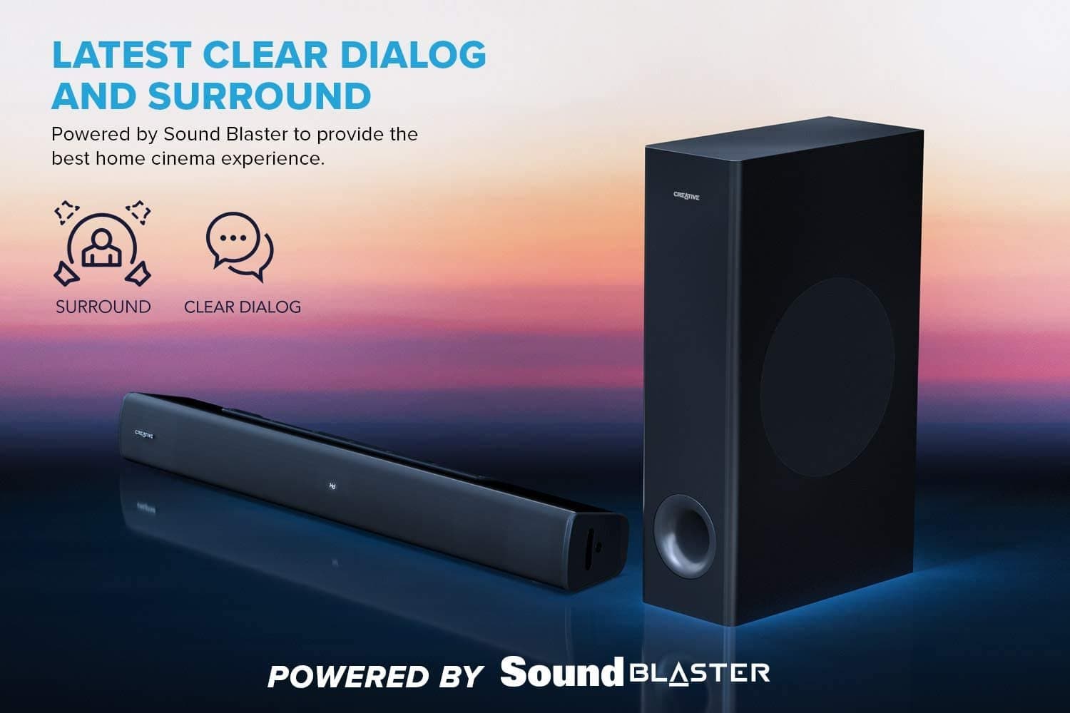 רמקולים CREATIVE STAGE V2 2.1 SOUNDBAR+SUBWOFER BT 5.0 160W ARC
