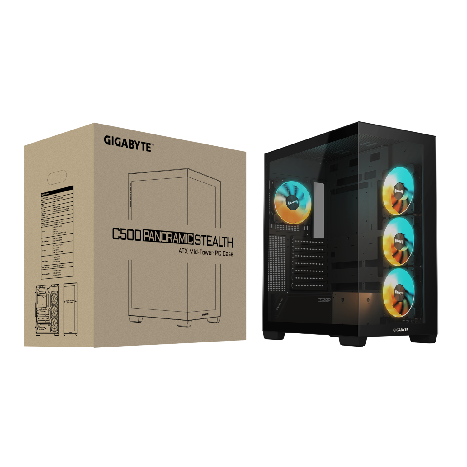 מארז GIGABYTE C500 PANORAMIC STEALTH Mid-Tower4X120mm ARGB Fans