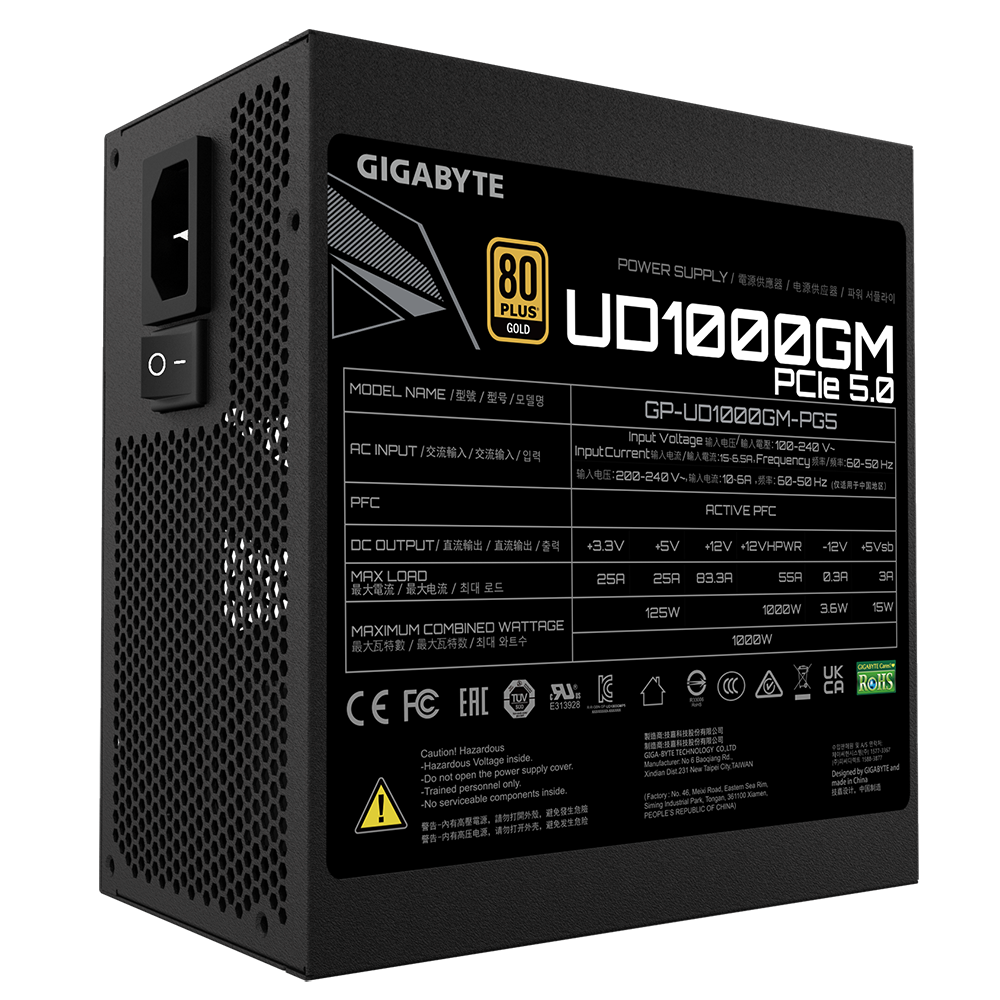 ספק כוח Gigabyte UD1000GM PG5 1000W PCIE 5.0 ready 80 PLUS Gold