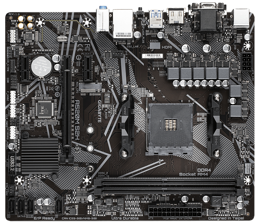 לוח אם למעבדי Gigabyte A520M S2H 1.3 VGA DVI HDMI AM4 AMD