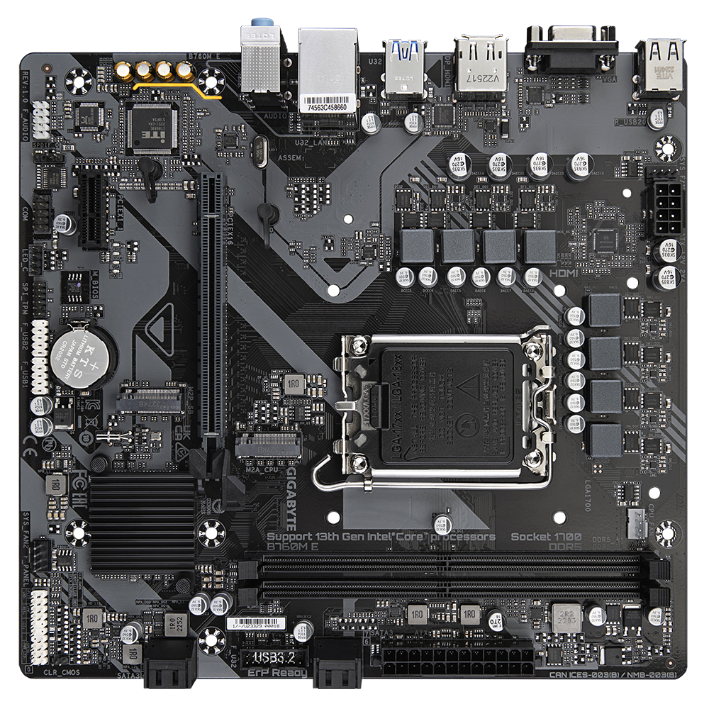 לוח אם אינטל GIGABYTE B760M E DDR5 DP HDMI VGA 1GbE lan LGA1700