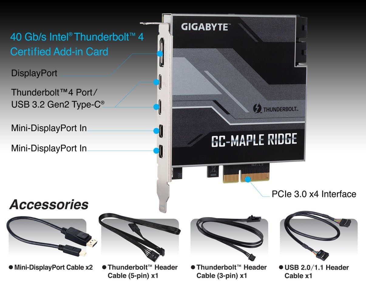 כרטיס הרחבה ללוחות Gigabyte נתמכים Gigabyte Thunderbolt 4