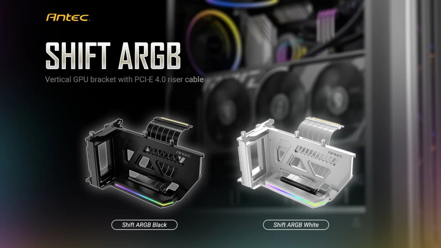 כבל ותושבת לכ. מסך Vertical GPU Bracket White - Antec SHIFT ARGB