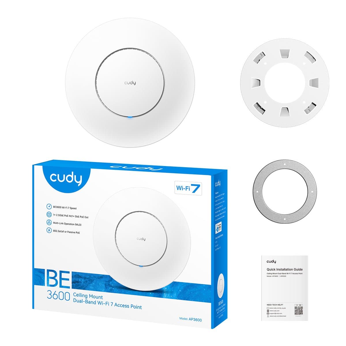 אקסס פוינט CUDY BE3600 2.5G WI-FI 7 POE 2.5GB Lan 3570Mbps MESH