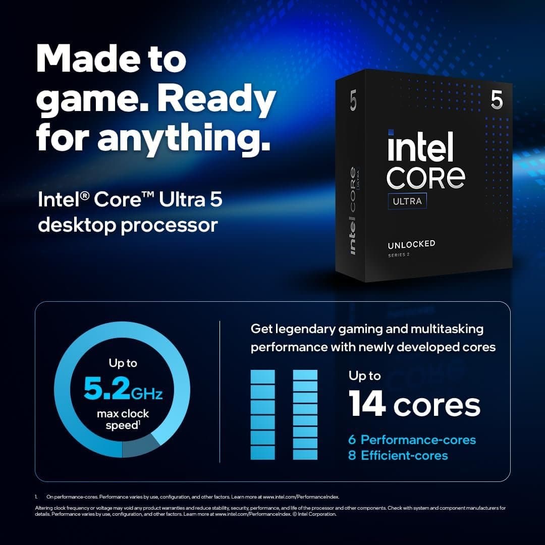 מעבד Intel Core Ultra 5 245KF Tray No GPU No Fans Up To 5.2GHz