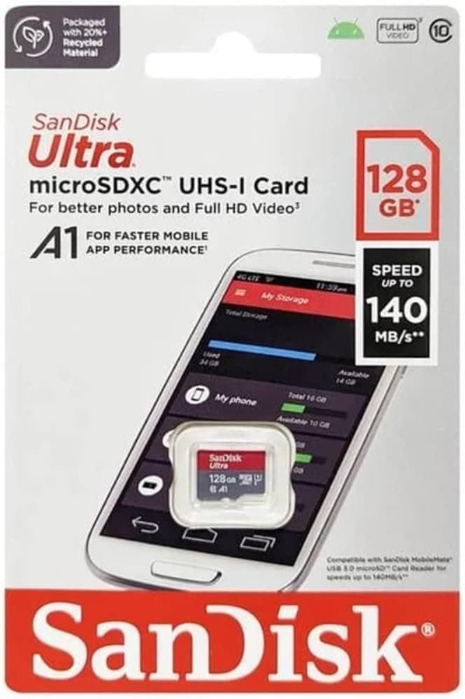 כרטיס זכרון SanDisk 128GB Ultra microSDXC UHS-I Up to 140MB/s C10
